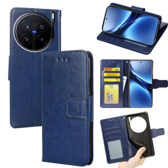 Per vivo X200 Pro 5G Custodia in pelle con texture di cristallo (blu reale)