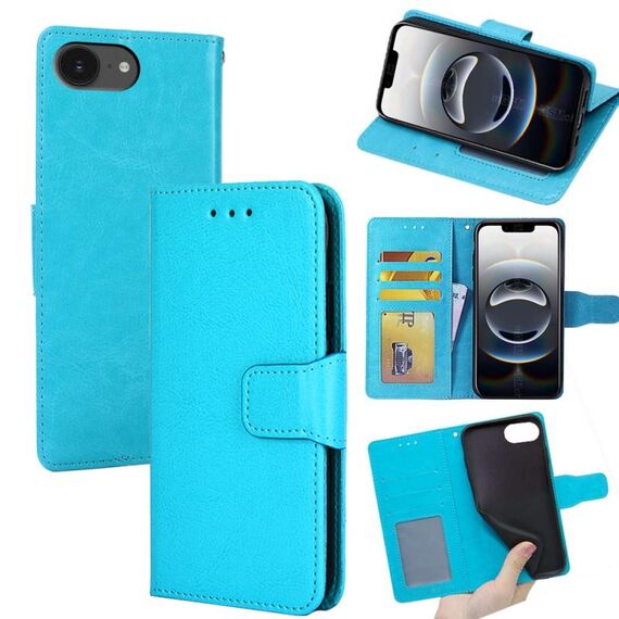 Per iPhone 16e Custodia per telefono in pelle con texture di cristallo (azzurro cielo)