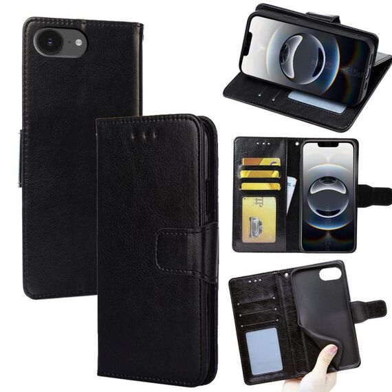 Per iPhone 16e Custodia in pelle con texture di cristallo (nero)
