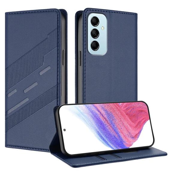 Per Samsung Galaxy M14 5G Global Embossed Multi-funzionale Portafoglio Retro Custodia per Telefono in Pelle (Blu Scuro)