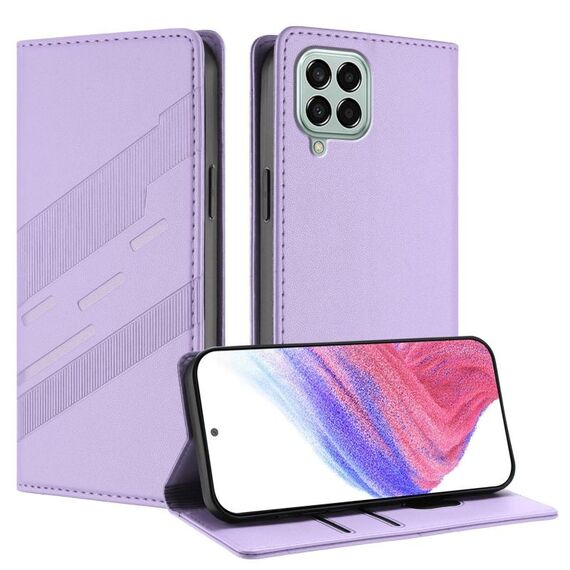 Per Samsung Galaxy M33 5G Custodia per telefono in pelle retrò con portafoglio multifunzionale in rilievo globale (viola chiaro)
