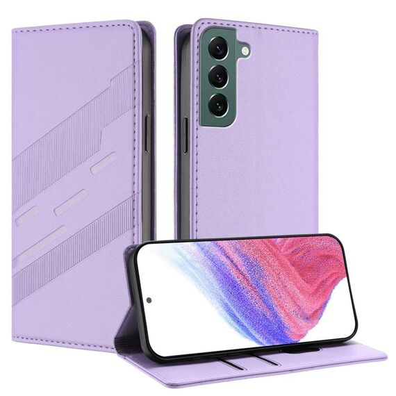 Per Samsung Galaxy S22+ 5G Custodia per telefono in pelle retrò con portafoglio multifunzionale in rilievo (viola chiaro)