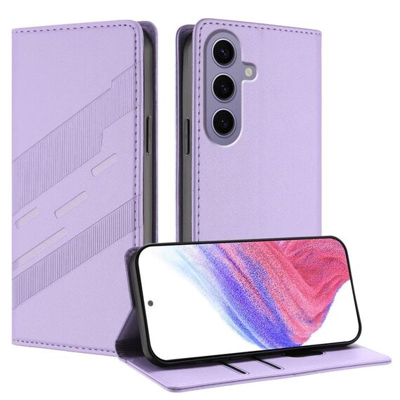 Per Samsung Galaxy S24 5G Custodia per telefono in pelle retrò con portafoglio multifunzionale in rilievo (viola chiaro)