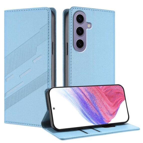 Per Samsung Galaxy S24 5G Custodia per telefono in pelle retrò con portafoglio multifunzionale in rilievo (azzurro chiaro)