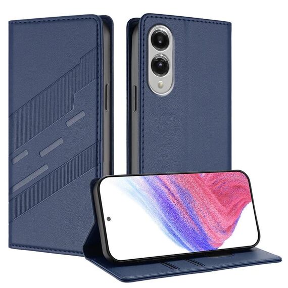 Per Samsung Galaxy S25 Edge 5G Custodia per telefono in pelle retrò con portafoglio multifunzionale in rilievo (blu scuro)
