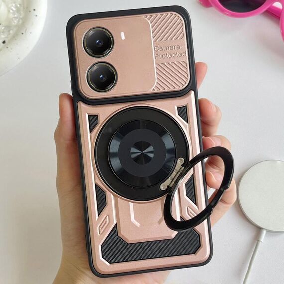 Per Xiaomi Poco X7 Pro 5G Armor Supporto Rotante MagSafe Custodia per Telefono (Oro Rosa)