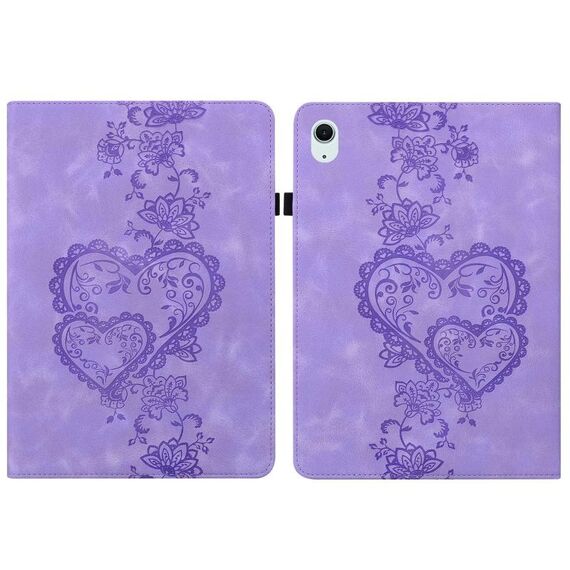 Per iPad Air 13 2025 / 2024 / Pro 12.9 Custodia per tablet intelligente in pelle goffrata con cuoricini (viola)