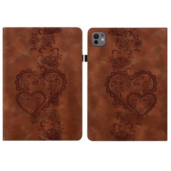 Per iPad Pro 13 2024 Custodia per tablet intelligente in pelle goffrata con cuoricini (marrone)