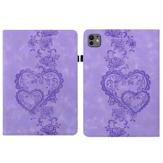 Per iPad Pro 11 2024 Custodia per tablet intelligente in pelle goffrata con cuoricini (viola)