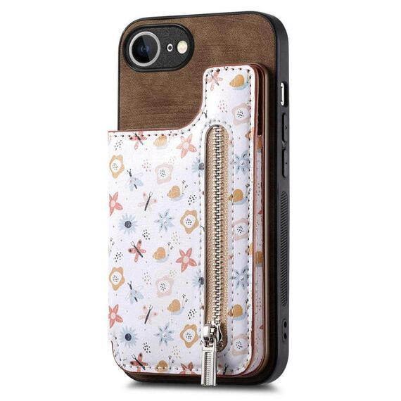 Per iPhone 16e Retro Painted Zipper Back Phone Case (Marrone)