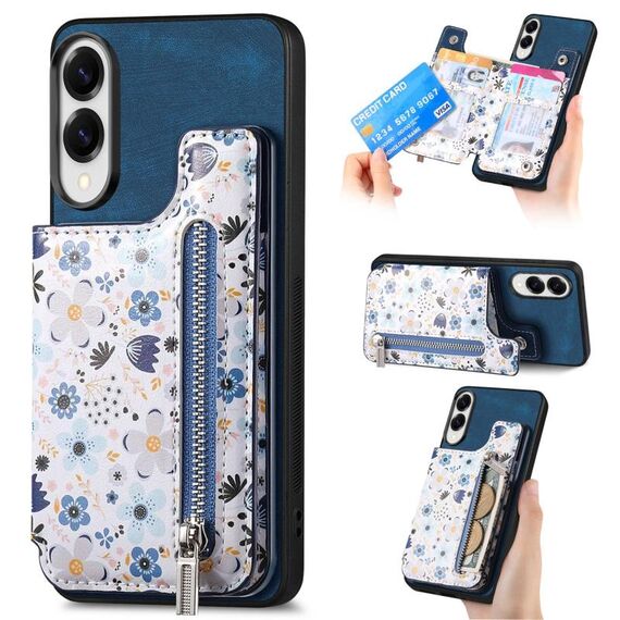 Per Samsung Galaxy S25 Edge 5G Custodia per telefono con cerniera dipinta retrò (blu)