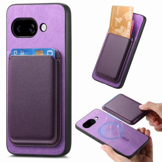 Per Google Pixel 9a Retro Magsafe Card Bag PU Cover posteriore Custodia per telefono (viola)