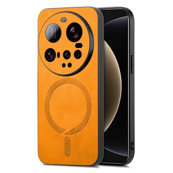 Per Xiaomi 15 Ultra Solid Color Retro Magsafe PU Back Cover Custodia per telefono (giallo)