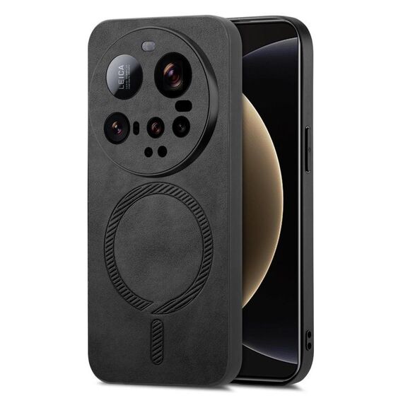 Per Xiaomi 15 Ultra Solid Color Retro Magsafe PU Back Cover Custodia per telefono (Nero)
