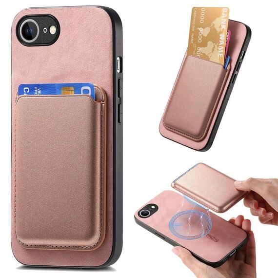 Per iPhone 16e Retro Magsafe Card Bag PU Cover posteriore Custodia per telefono (rosa)