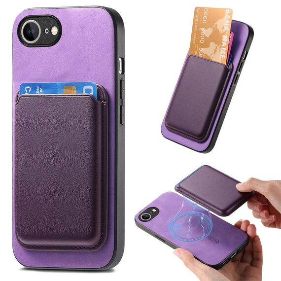 Per iPhone 16e Retro Magsafe Card Bag PU Cover posteriore Custodia per telefono (viola)