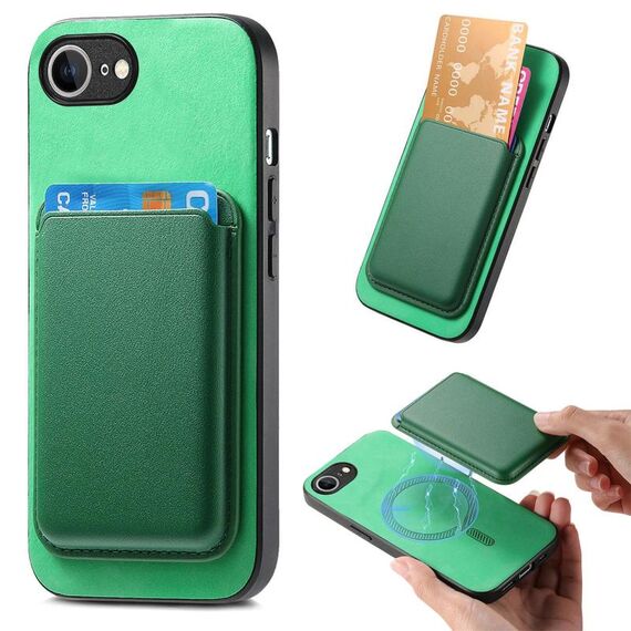 Per iPhone 16e Retro Magsafe Card Bag PU Cover posteriore Custodia per telefono (verde)
