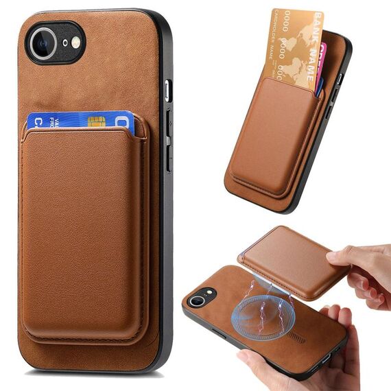 Per iPhone 16e Retro Magsafe Card Bag PU Cover posteriore Custodia per telefono (marrone)