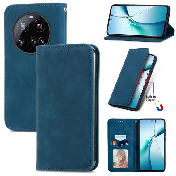 Per Xiaomi 15 Ultra Retro Skin Feel Custodia magnetica in pelle Flip Phone (blu)