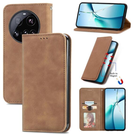 Per Xiaomi 15 Ultra Retro Skin Feel Custodia in pelle magnetica Flip Phone (marrone)