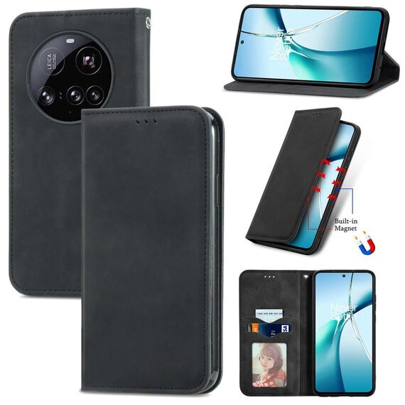 Per Xiaomi 15 Ultra Retro Skin Feel Custodia magnetica in pelle Flip Phone (Nero)