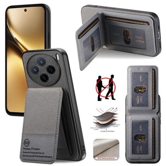 Per vivo X200 Twill Tessuto Pelle Verticale Flip RFID Card Bag Custodia per Telefono (Grigio)