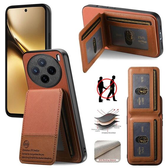 Per vivo X200 Twill Tessuto Pelle Verticale Flip RFID Card Bag Custodia per Telefono (Marrone)