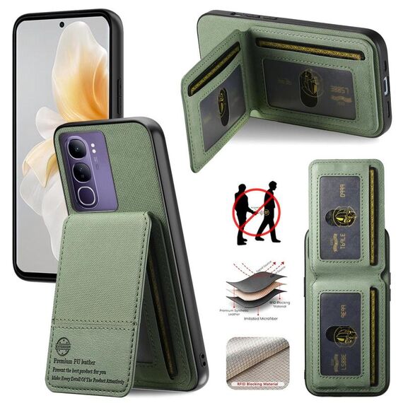 Per vivo V40 Lite 4G Twill Tessuto Pelle Verticale Flip RFID Card Bag Custodia per Telefono (Verde)