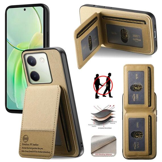 Per vivo V50 Twill Tessuto Pelle Verticale Flip RFID Card Bag Custodia per Telefono (Cachi)