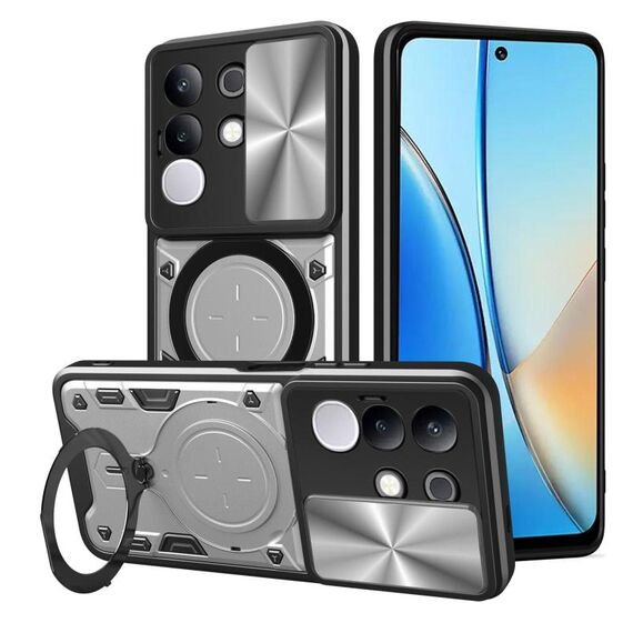 Custodia per telefono con supporto magnetico scorrevole Camshield per vivo Y29 4G CD Texture (argento)