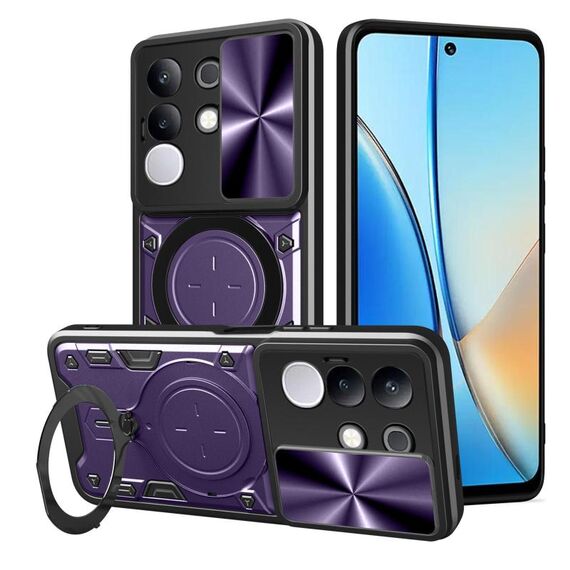 Custodia per telefono con supporto magnetico scorrevole Camshield per vivo Y29 4G CD Texture (viola)