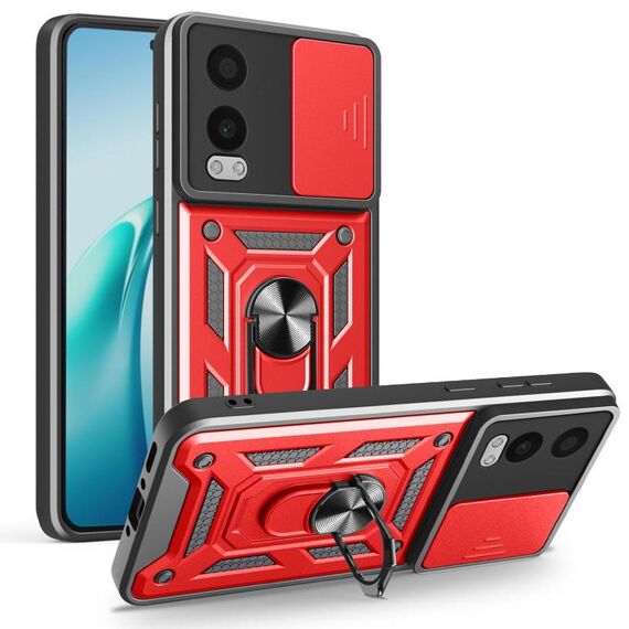 Per OnePlus Nord CE4 Lite Custodia per fotocamera scorrevole Design TPU Hybrid PC Phone Case (Rosso)