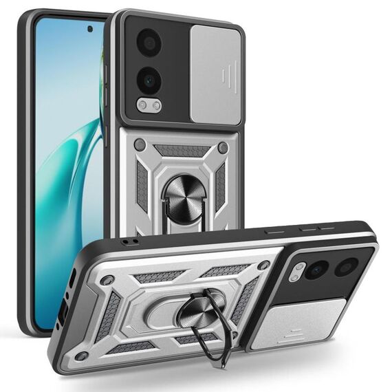 Per OnePlus Nord CE4 Lite India Custodia per fotocamera scorrevole TPU Hybrid PC Phone Case (argento)