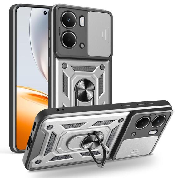 Per Realme Neo7x / P3 5G Custodia per telefono con design scorrevole per fotocamera TPU Hybrid PC (argento)