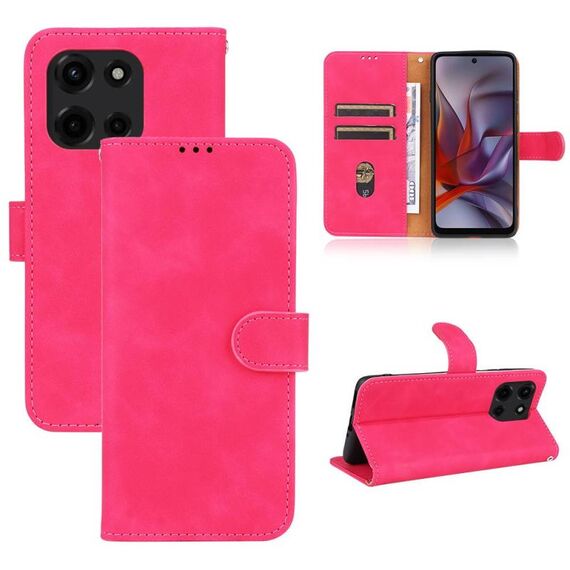 Custodia in pelle con flip magnetico effetto pelle per Motorola Edge 5G 2025 (rosso rosa)