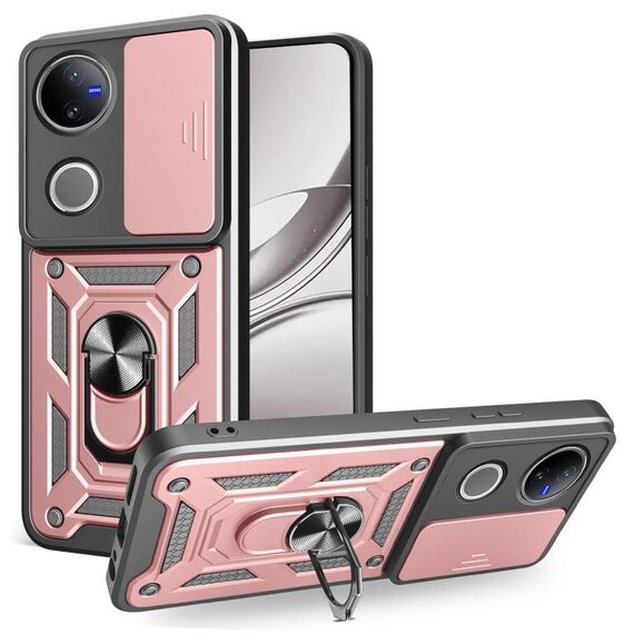 Custodia per telefono in TPU+PC con design scorrevole per fotocamera per vivo V50 5G (oro rosa)