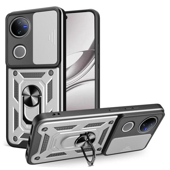 Custodia per telefono in TPU+PC con design scorrevole per fotocamera per vivo V50 5G (argento)