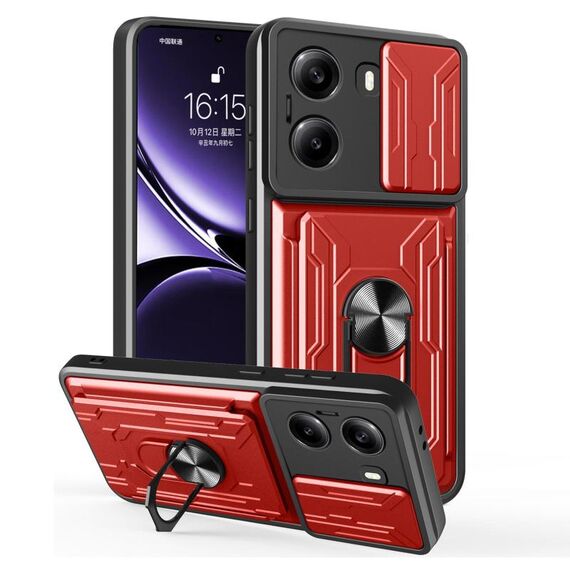 Per Xiaomi Poco X7 Pro Custodia per telefono scorrevole Camshield TPU+PC con slot per schede (rosso)