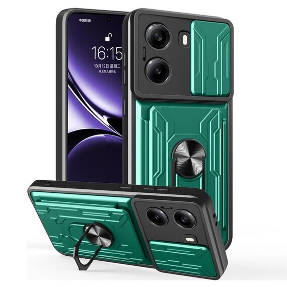Per Xiaomi Poco X7 Pro Custodia per telefono scorrevole Camshield TPU+PC con slot per schede (verde scuro)
