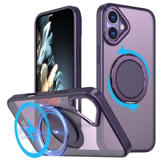 Per iPhone 16 Plus Custodia per telefono con supporto magnetico MagSafe girevole a 360 gradi (viola)