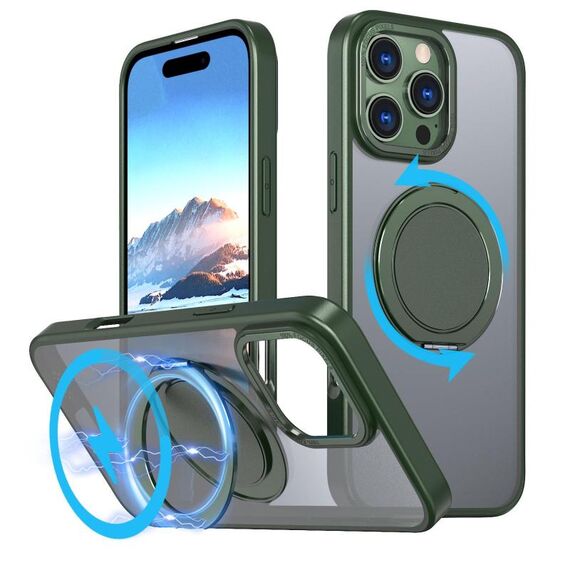 Per iPhone 16 Pro Max Custodia per telefono con supporto magnetico MagSafe girevole a 360 gradi (verde)