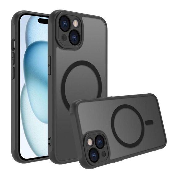 Per iPhone 15 Plus Custodia per telefono TPU ibrida per PC MagSafe antiurto a quattro angoli (nero)