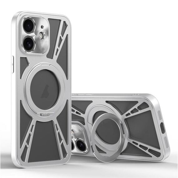 Per iPhone 12 Custodia per telefono MagSafe con supporto in metallo cavo di raffreddamento (argento)