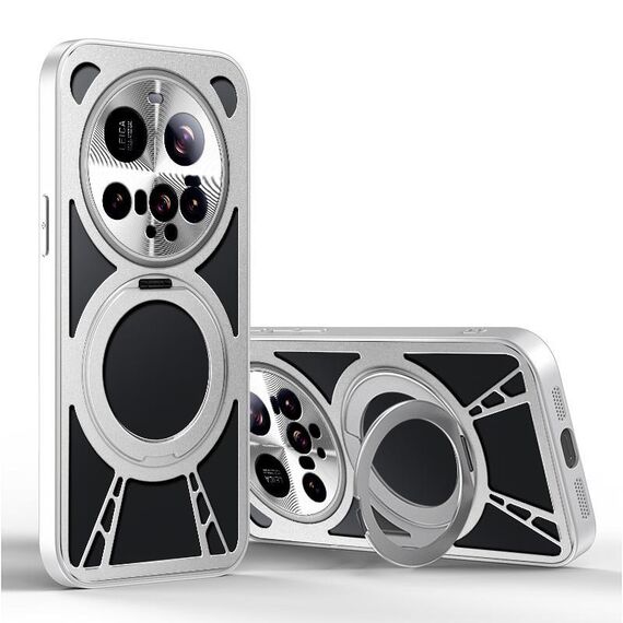 Per Xiaomi 15 Ultra Cooling Hollow Metal Holder MagSafe Custodia per telefono (argento)