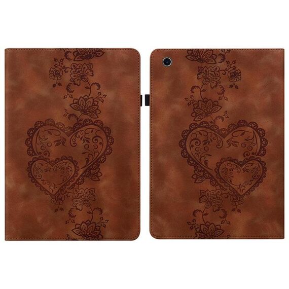 Per Amazon Fire HD 10 2021/2023 Custodia per tablet in pelle goffrata Love Hearts (marrone)