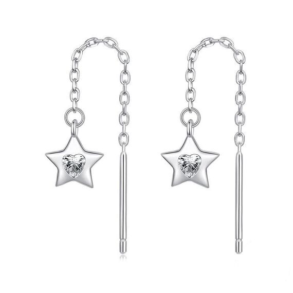 Orecchini in argento sterling S925 placcati in platino con filo sottile in zircone a forma di stella splendente (SCE1832)