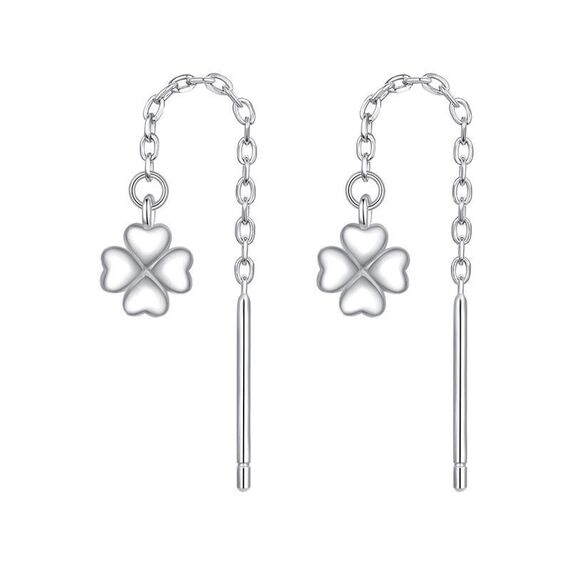 Orecchini a perno con filo per orecchini a forma di quadrifoglio portafortuna in argento sterling S925 (SCE1833)