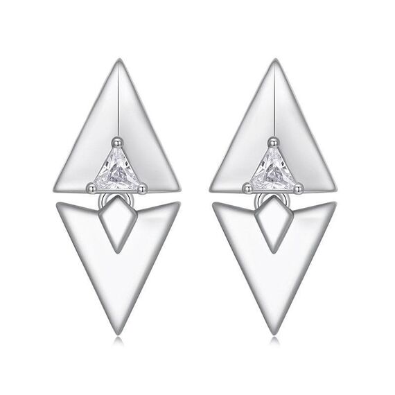 Orecchini a bottone geometrico triangolare in argento sterling S925 placcati in platino (SCE1835)