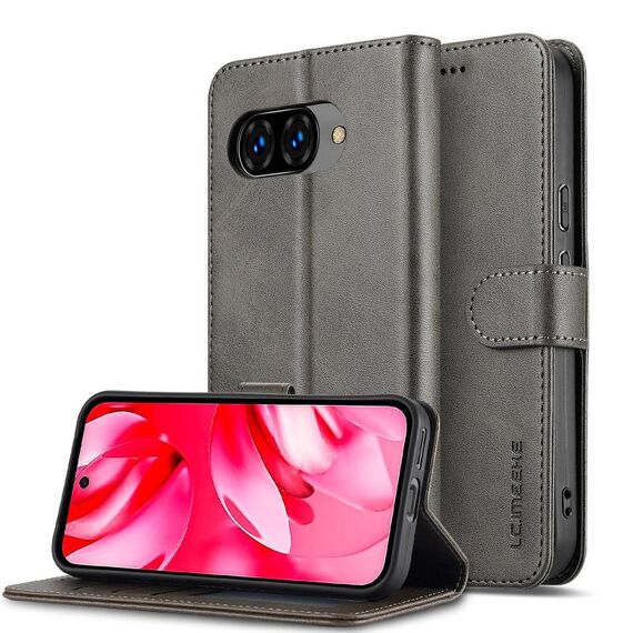 Custodia a libro in pelle di vitello con texture LC.IMEEKE per Google Pixel 9a (grigio)