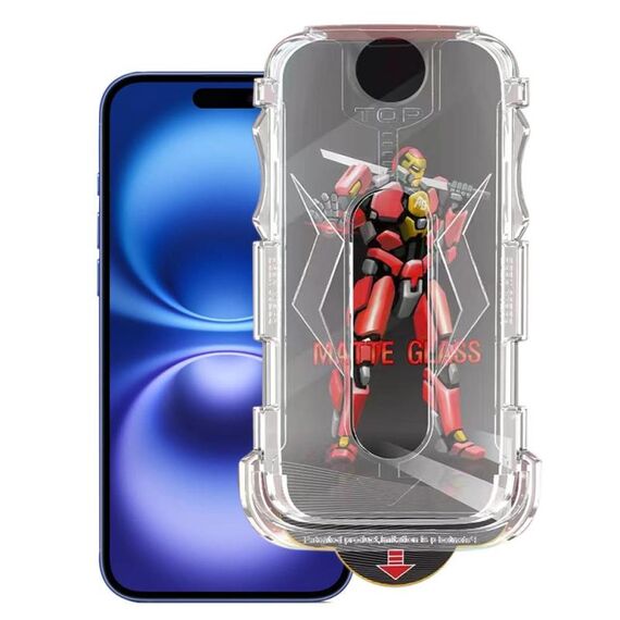 Pellicola in vetro temperato Matte Armor per iPhone 16, facile da installare